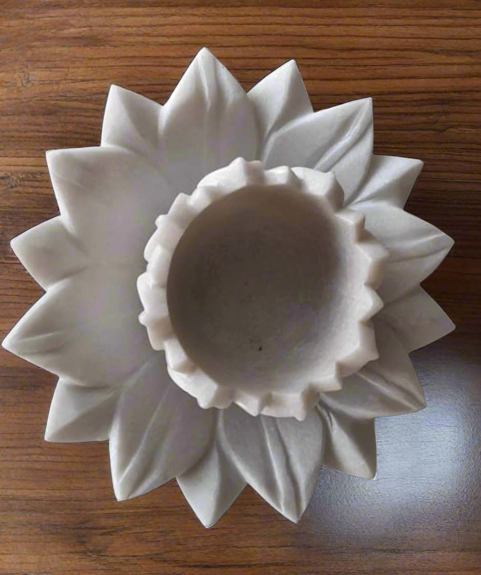 set of 2 marble lotus urli bowls for home décor