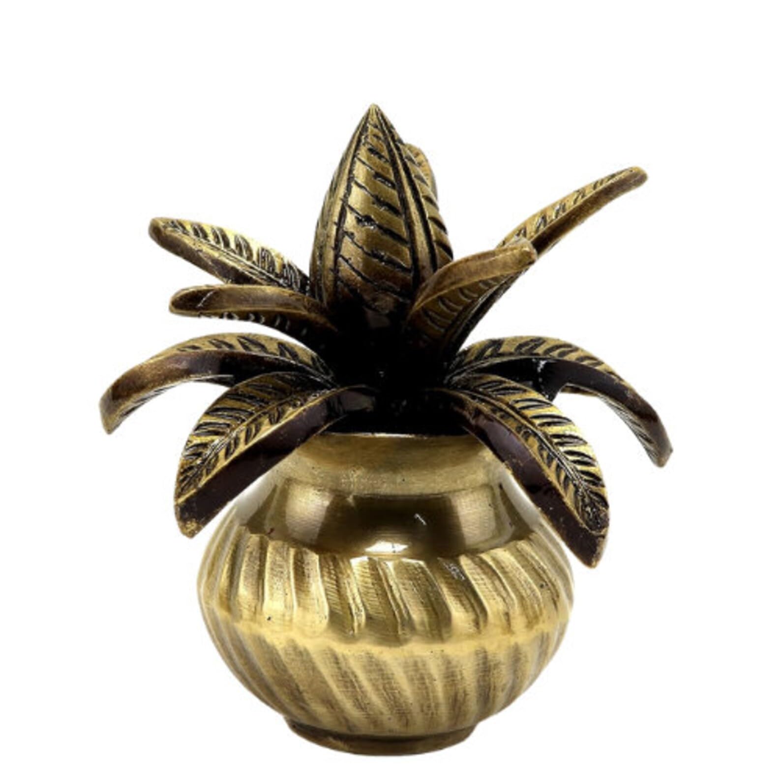 indiancraftsbykanika Brass Kalash with Coconut and Leaf showpiece/Gift Item, Golden