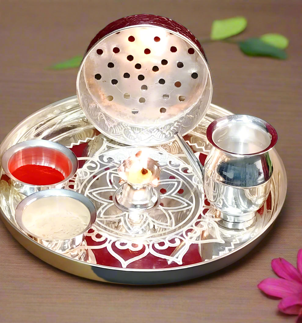 German Silver karwachauth Combo Pooja Set,