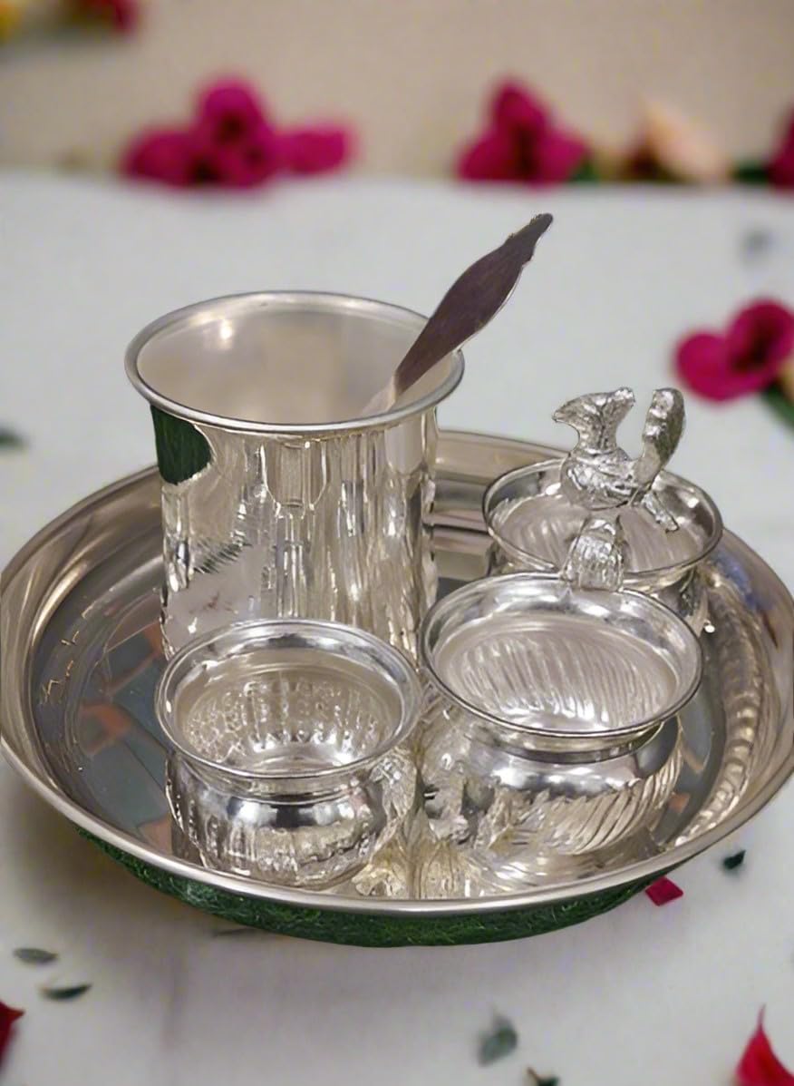 German Silver Small Pooja thali Set of 5 Pieces