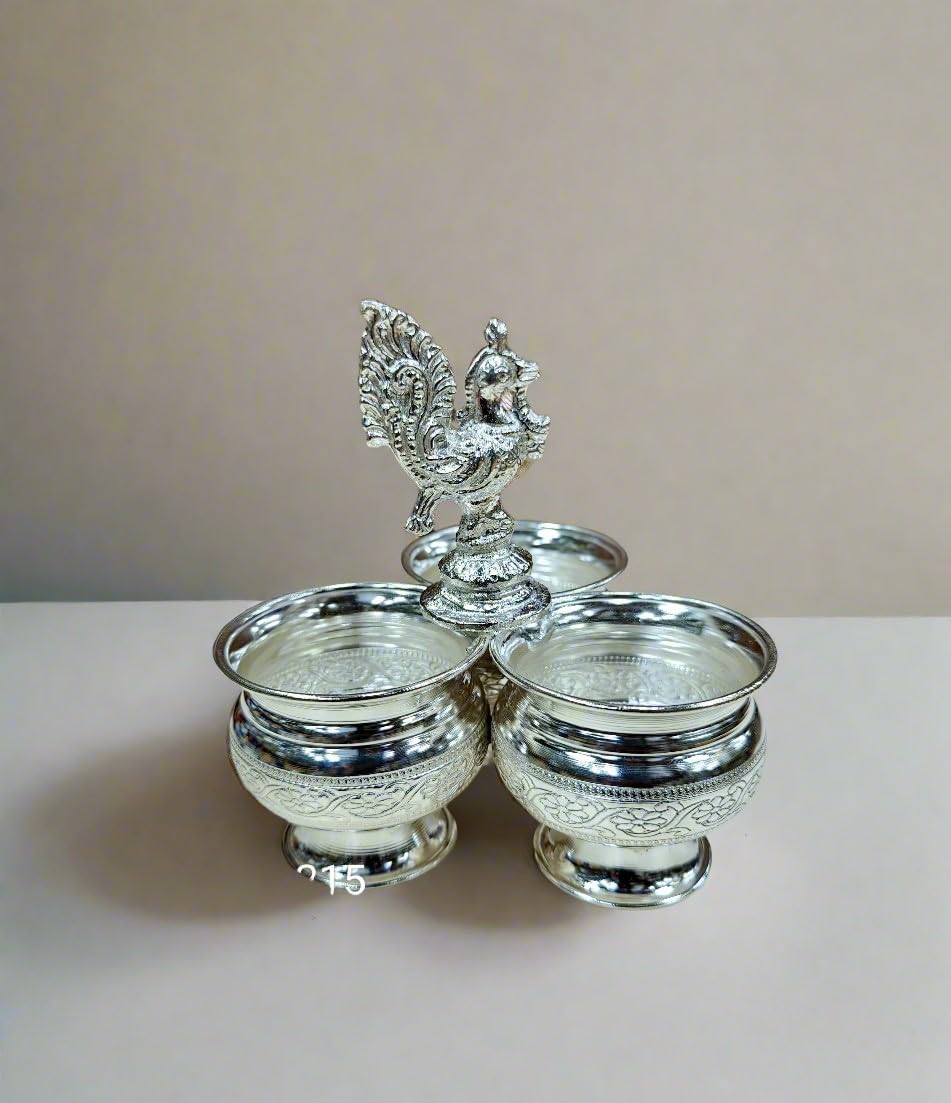 indiancraftbykanika German silver set of 3 kumkum bowl set for haldi kumkum and chawal