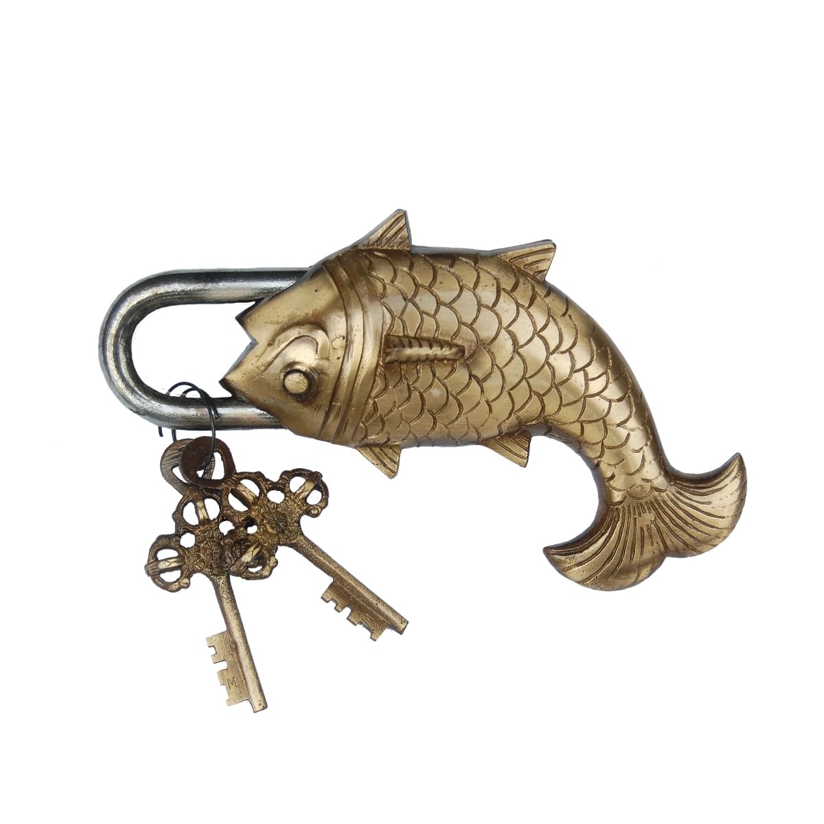 indiancraftbykanika Brass Fish Shape Padlock for Home décor/Brass Safety for Your Home/Gift Item