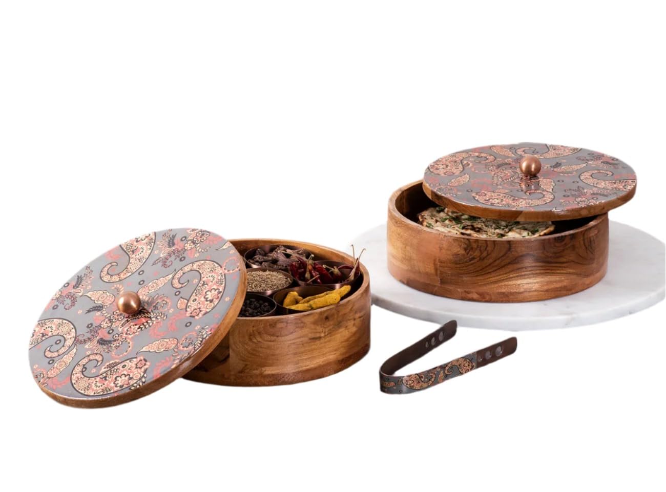 set of 2 epoxy grey color wooden casserole with matching spice box for kitchen/gift item