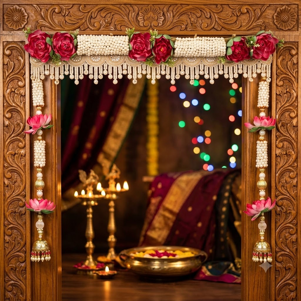 Lotus side wall hangings  for Door & Home Decor, Diwali Decoration & Gift, color: red
