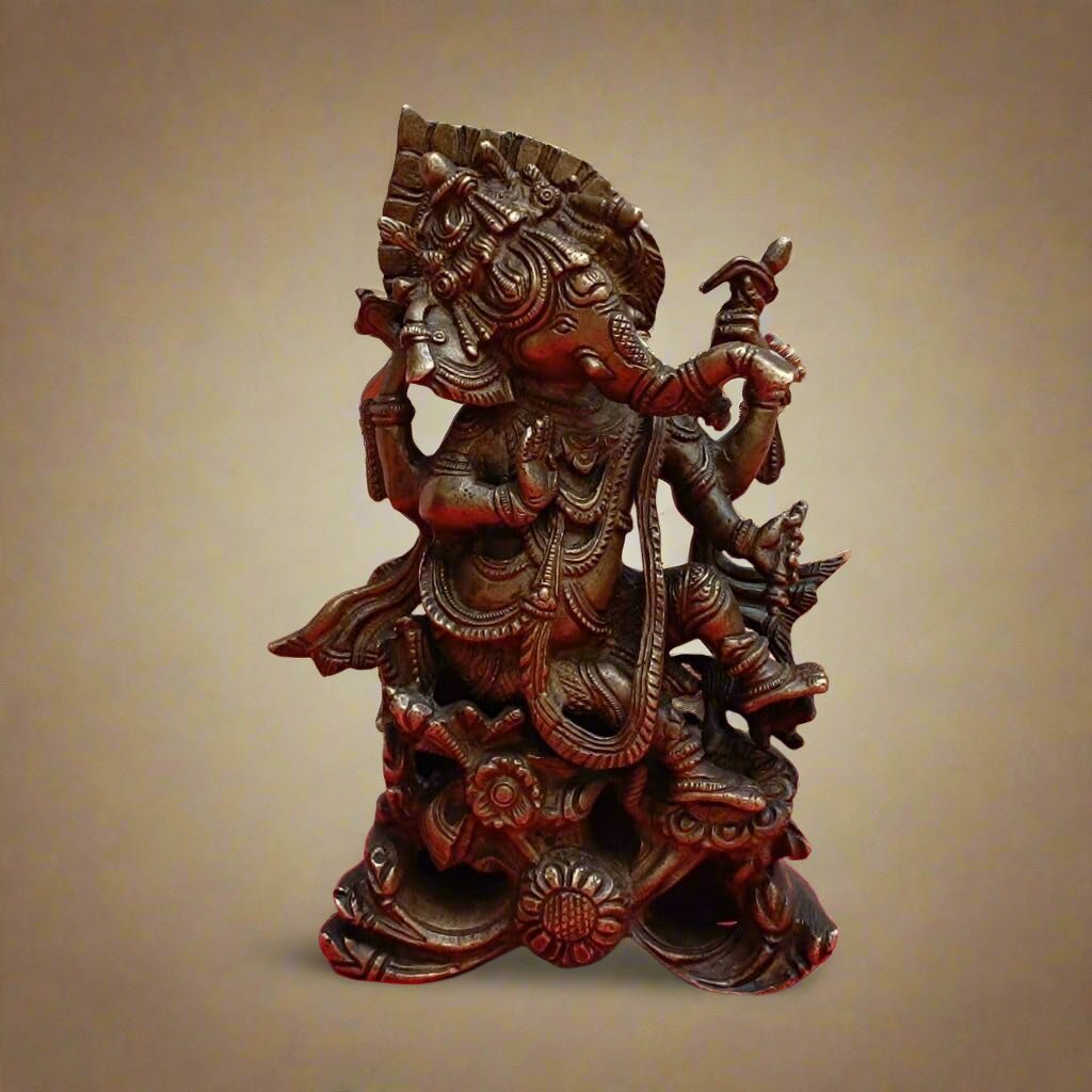 Brass Antique Finish Ganesh Statue Fully Carved Gift Item/showpiece/Idol