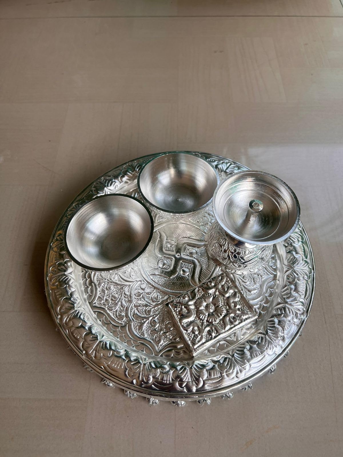 German Silver Ghunghroo Small Pooja thali Set