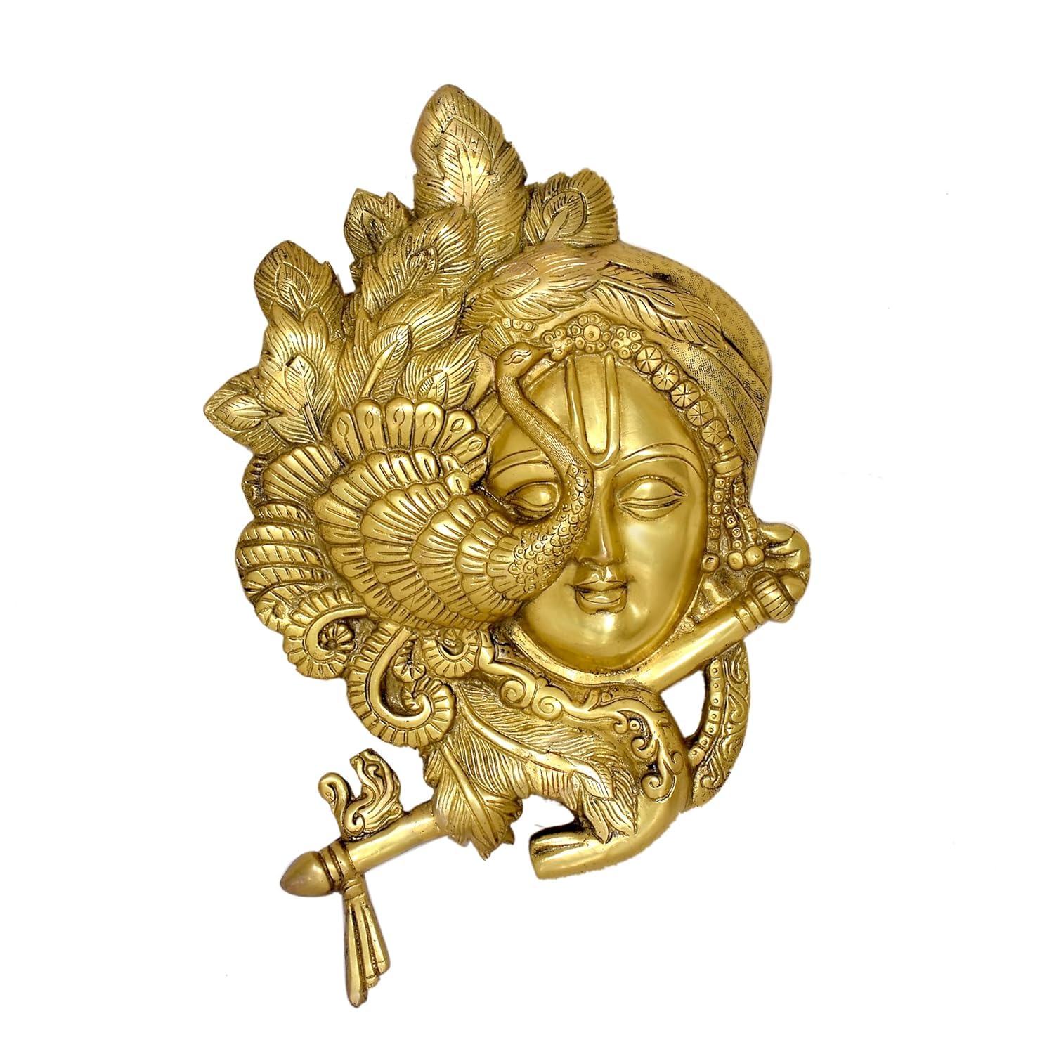 indiancraftsbykanika Brass with Peacock Krishna Playing Flute Wall Hanging Home Decor