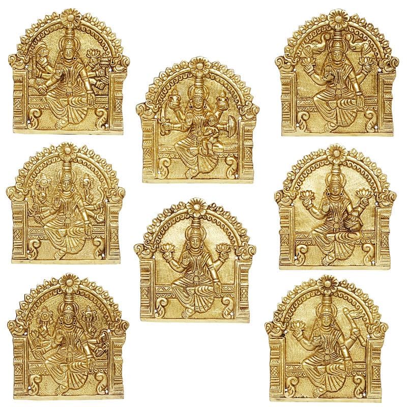 indiancraftsbykanika Brass astha Lakshmi Wall Hanging Idols/Sculpture for Home Decor/Temple/Office, Golden