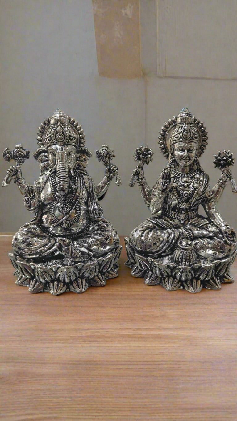 Big Size Silver Plated Lotus Lakshmi Ganesh Idols