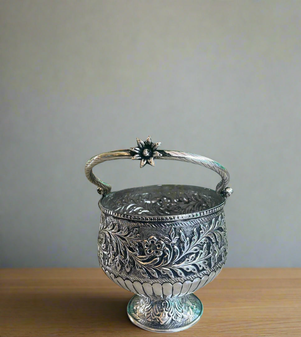 german silver antique finish Designer new basket with floral handle