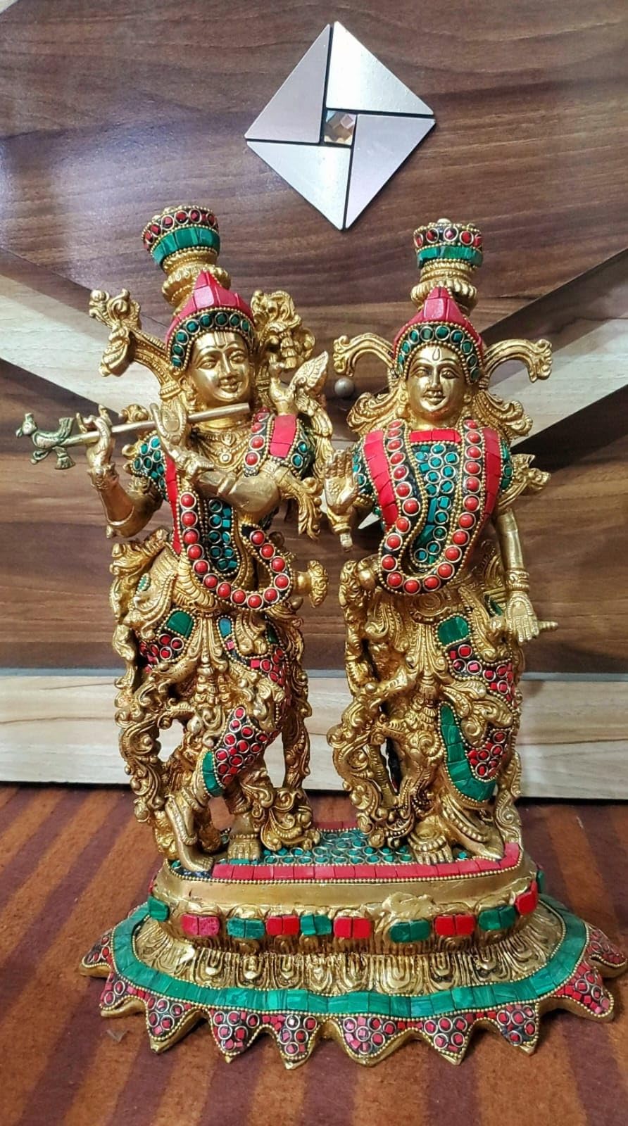 indiancraftsbykanika Brass with Stone Work Radha Krishan Playing Flute Statue, Big Size Home Decor