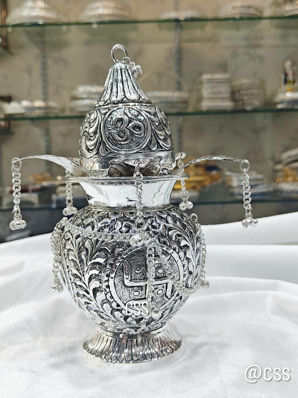 German Silver Antique Finish Kalash for Pooja Diwali/Housewarming, 10"