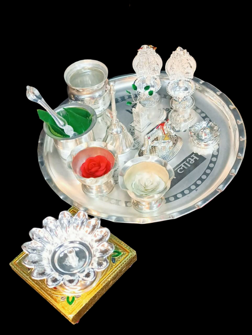 German Silver Pooja thali Set of 15 Pieces