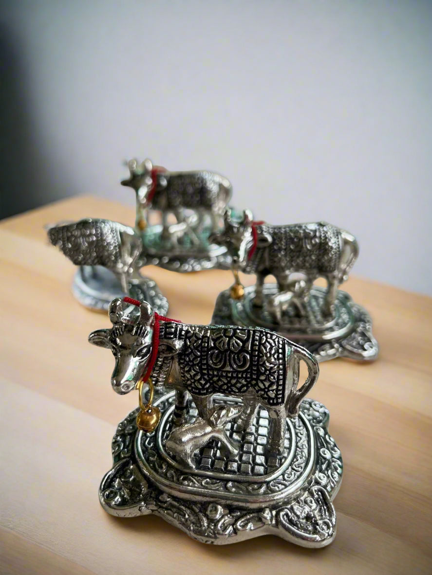 Set of 10 German Silver Cow and Calf Idol Statue for give Away Gifts