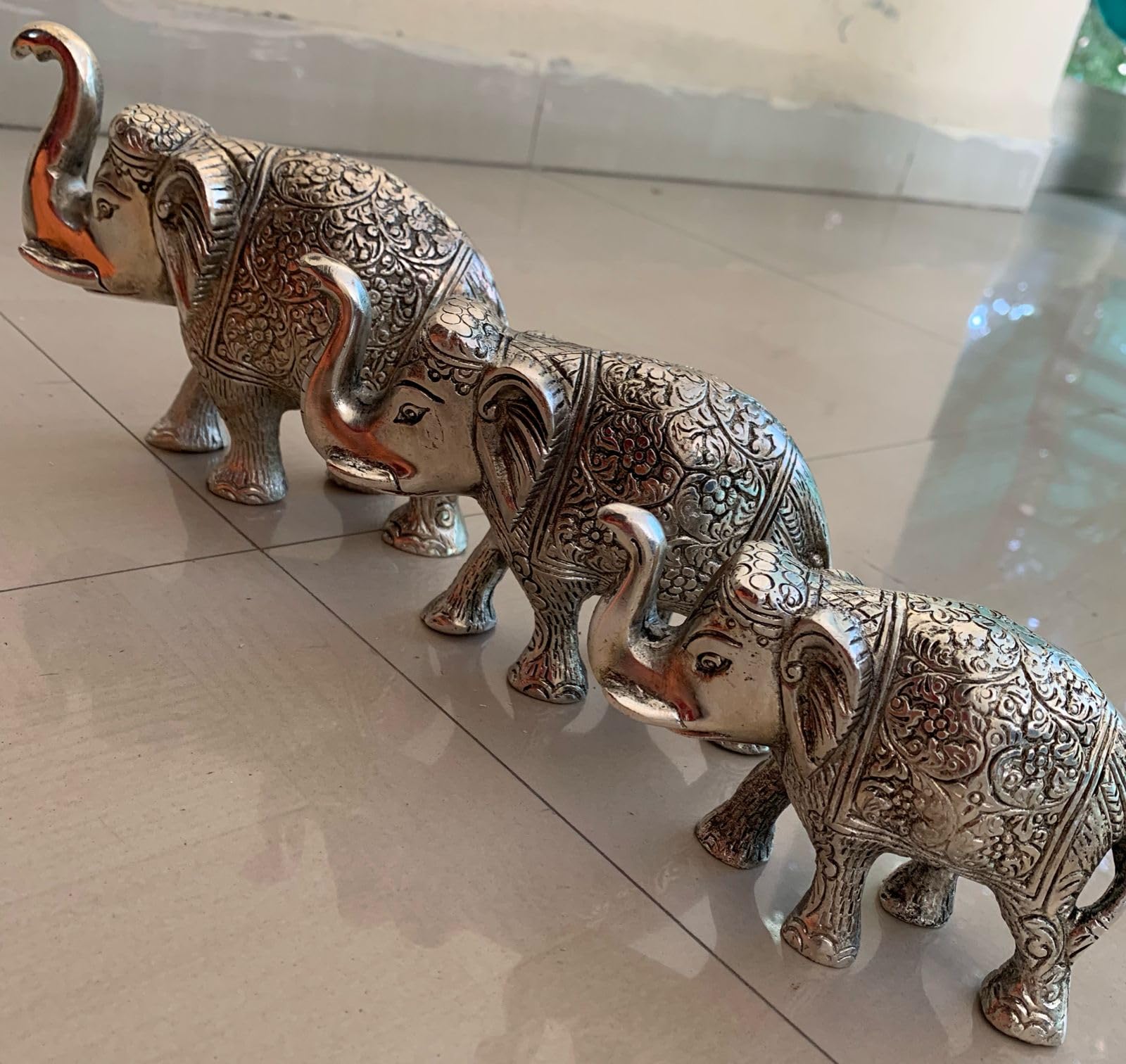 indiancraftsbykanika German Silver Elephant Set of 3 Pieces showpiece/Statue/Home Decor/Gift Item