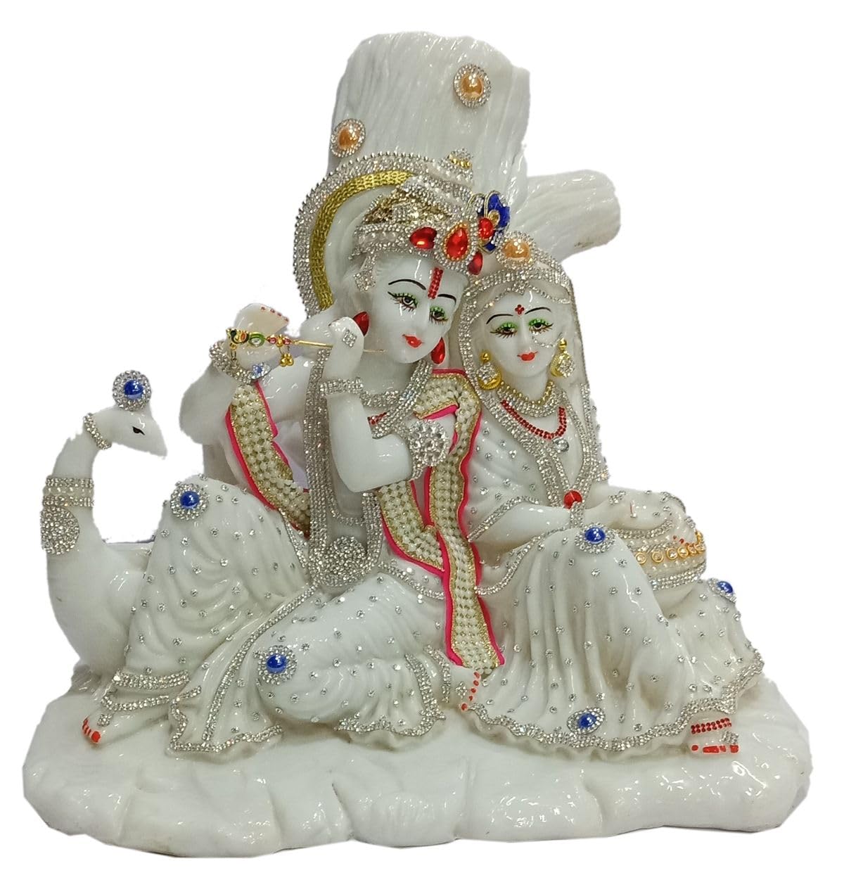White Color with Stone Work Radha Krishan Statue for Home décor, Festival, Temple