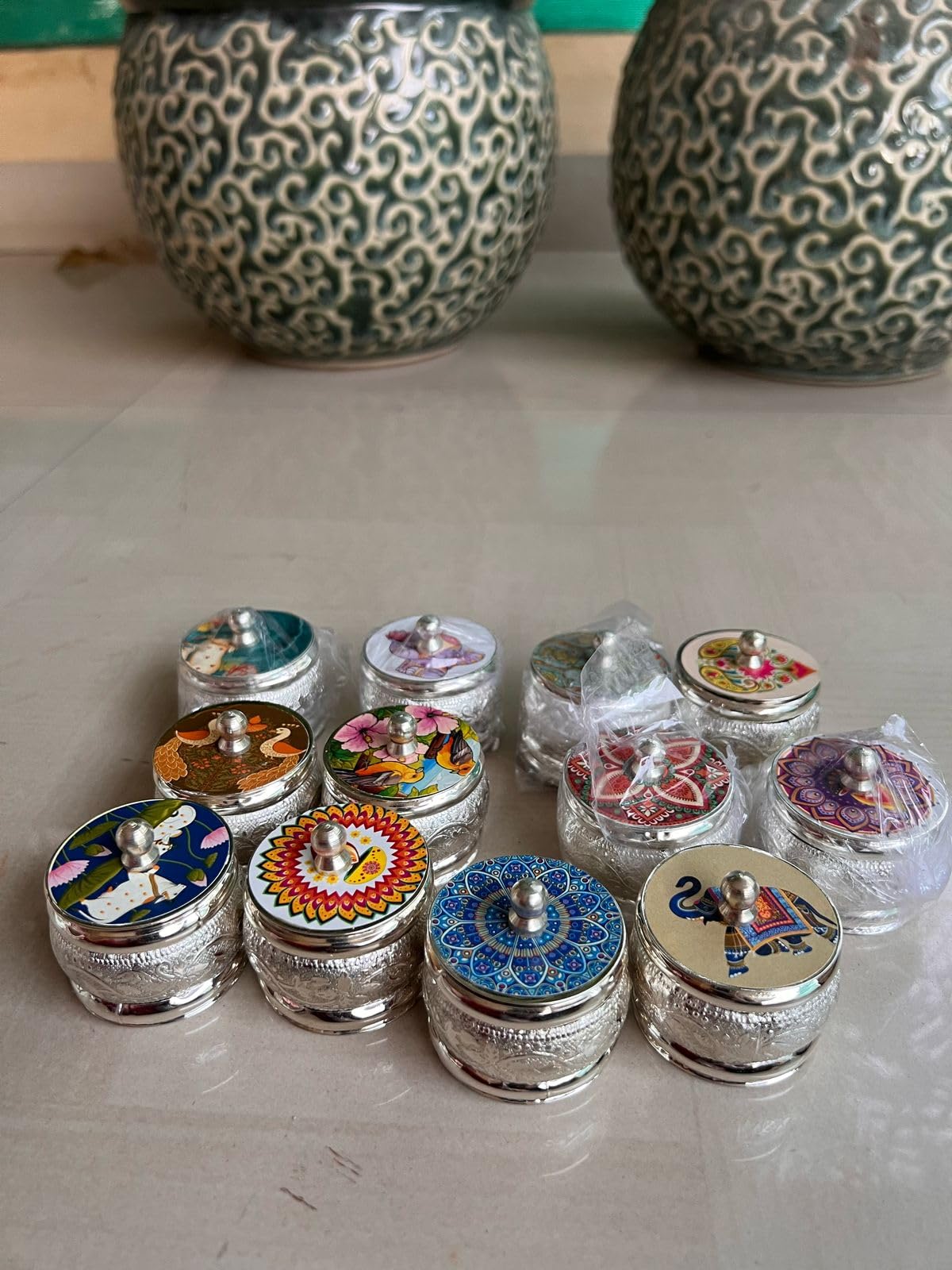 German silver set of 10 multi design dibbis/boxes for jewelry/small knick-knacks/gift item