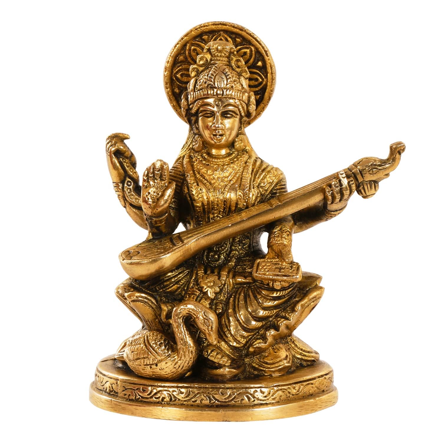 indiancraftsbykanika Brass Maa Saraswati 5" Idol for Temple/Gift Item/Home Decor