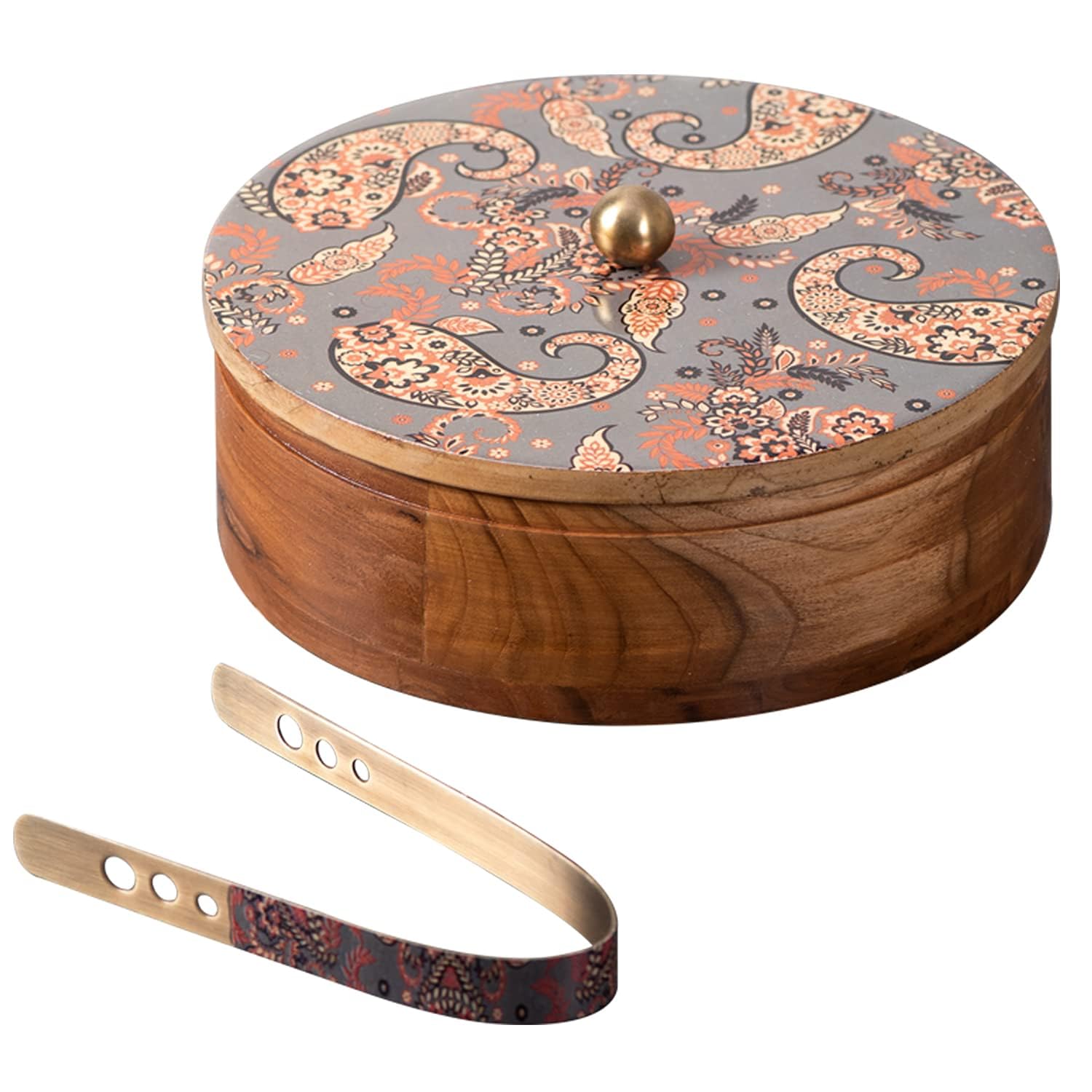wooden enamel printed casserole/bread box/gift box/snacks box with tong