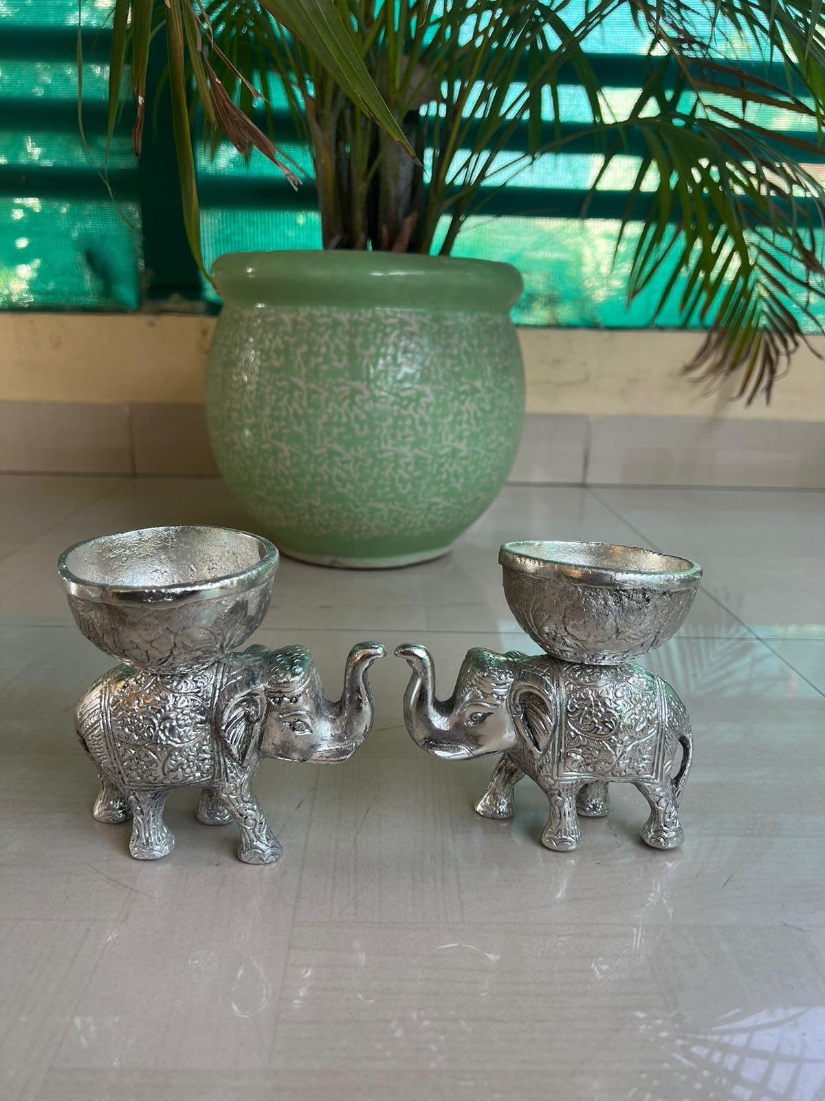 indiancraftsbykanika german silver set of 2 pieces elephant bowl on top set for snacks/gift item/home decor, medium, 150124s