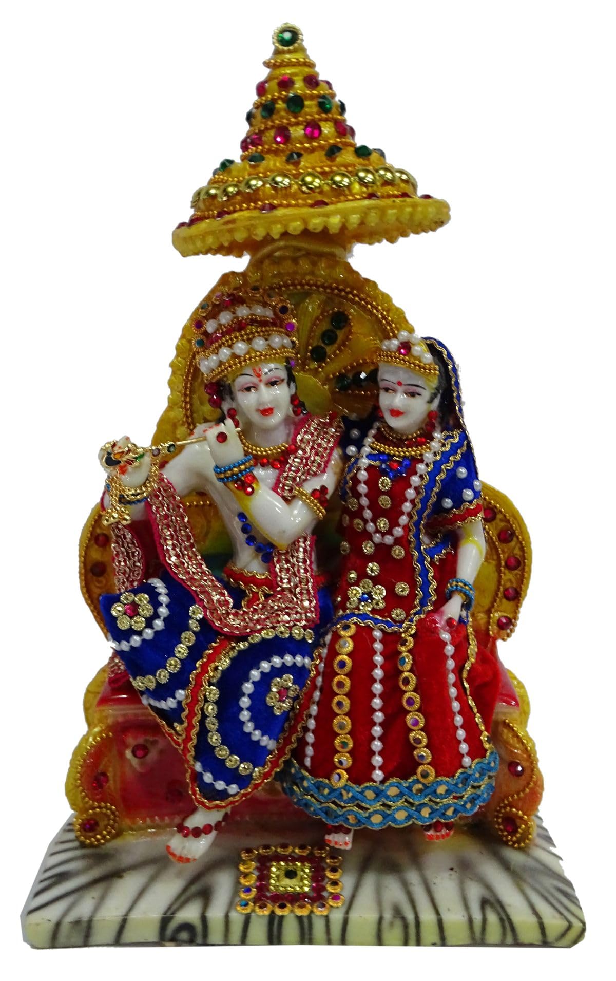 Colorful Radha Krishan Sitting Playing Flute Idol for Home décor, showpiece, Temple