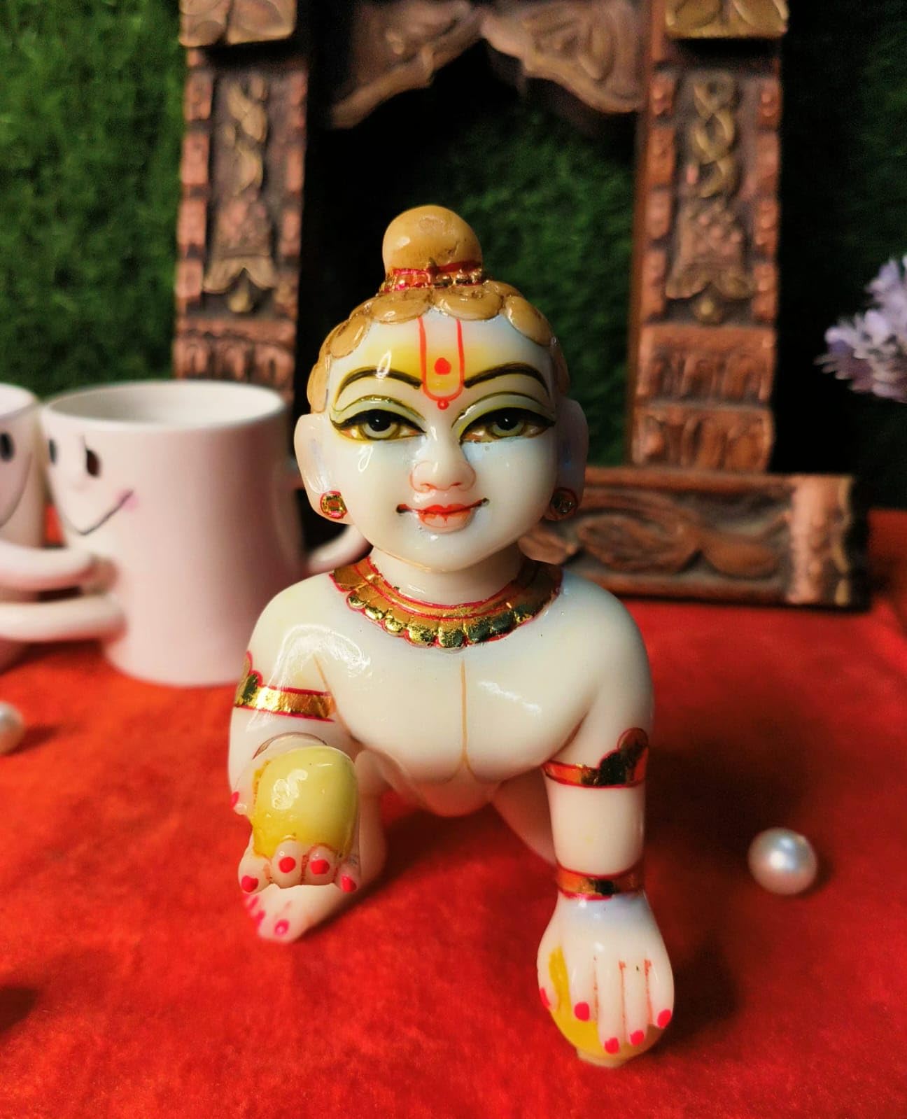 Marble dust Hand Painted laddu Gopal Idol Statue for Home Decor/Temple/Gift Item,