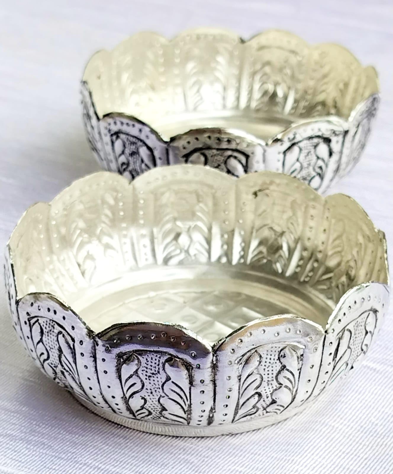 indiancraftsbykanika German silver set of 2 bowls for fruits/snacks/gift item/homew decor, large