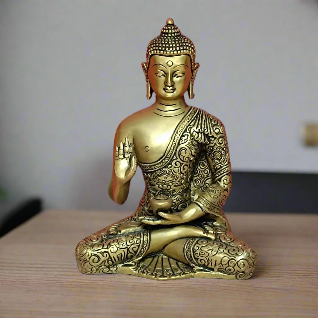 Brass Fully Carved Meditating Buddha Statue Idol Gift Item/Home Decor/Temple, Gold
