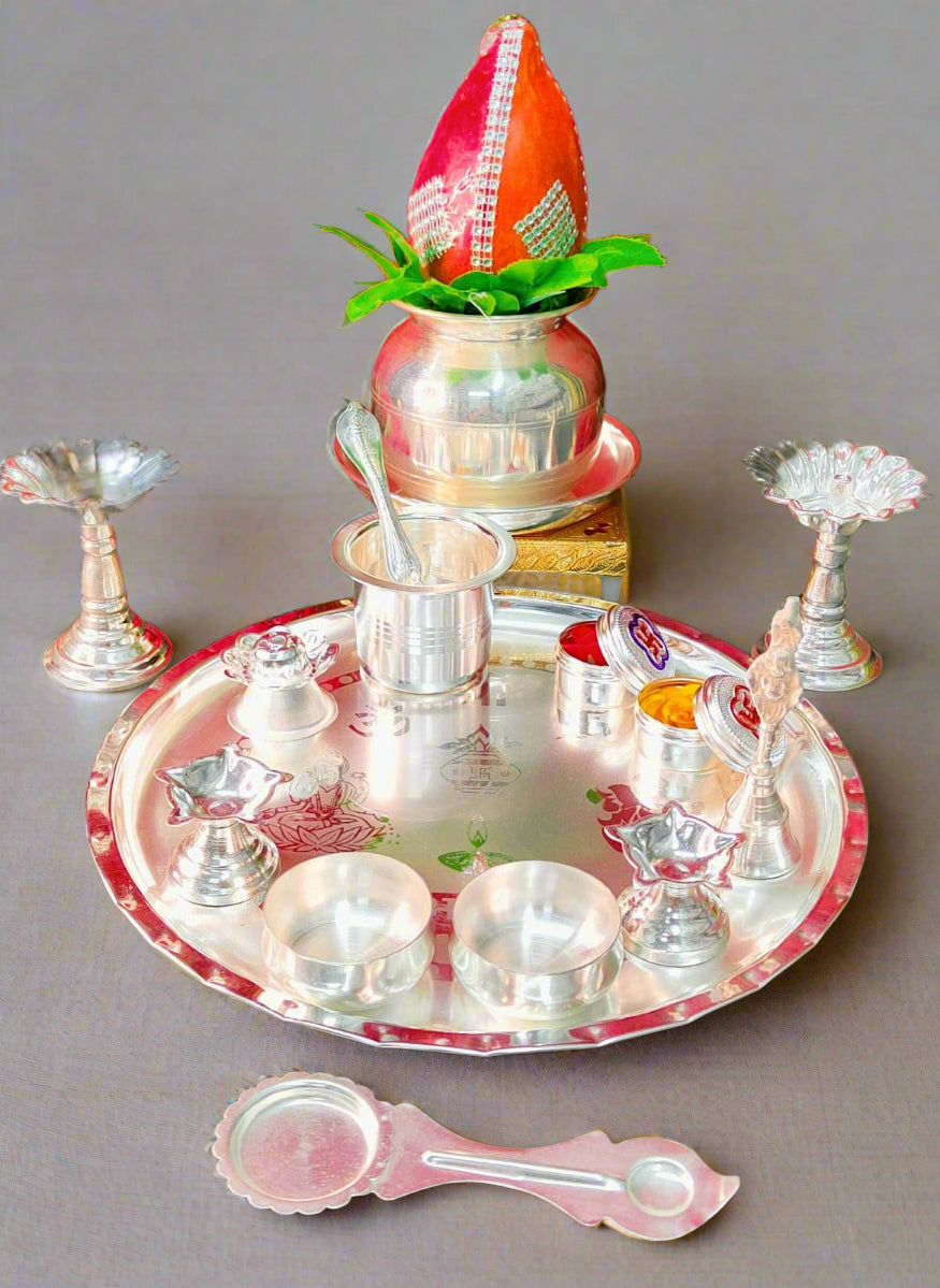 German Silver 15 Pieces Pooja thali Set/Housewarming/Gift Item
