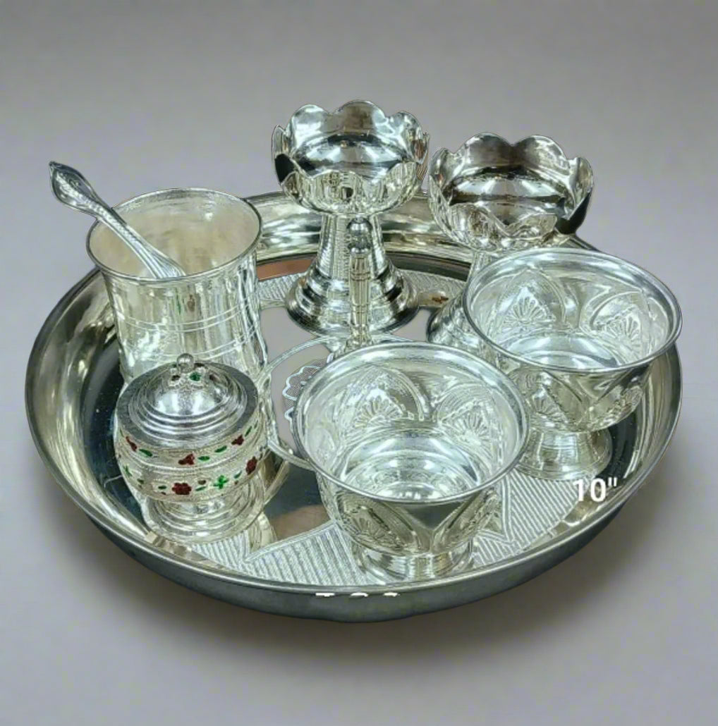 German silver pooja thali set for Diwali pooja/housewarming pooja