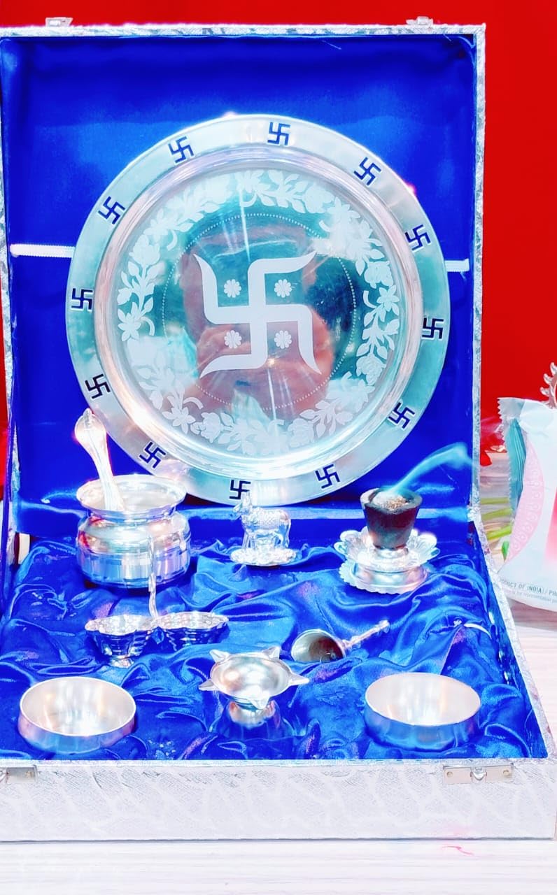 German Silver Pooja thali Set 10 Pieces Set