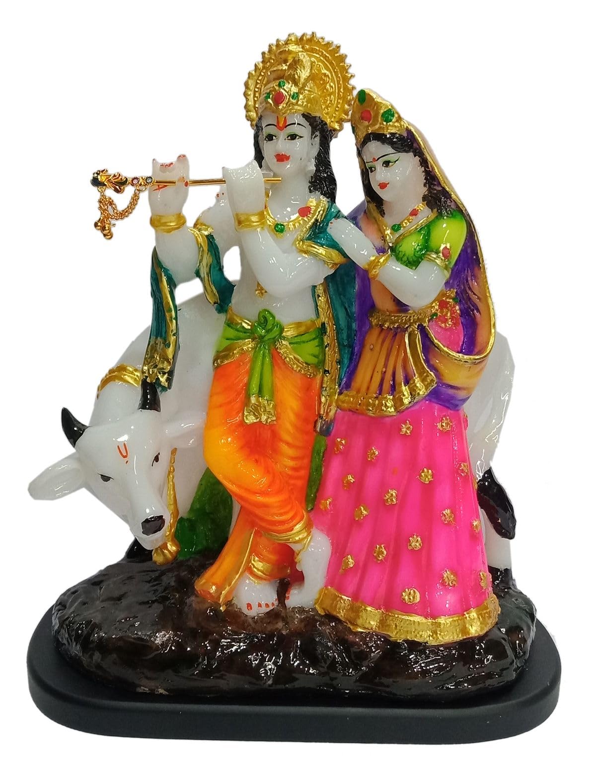 Colorful Painted Radha Krishan Statue Playing Flute Idol for Home décor, Festival, Temple