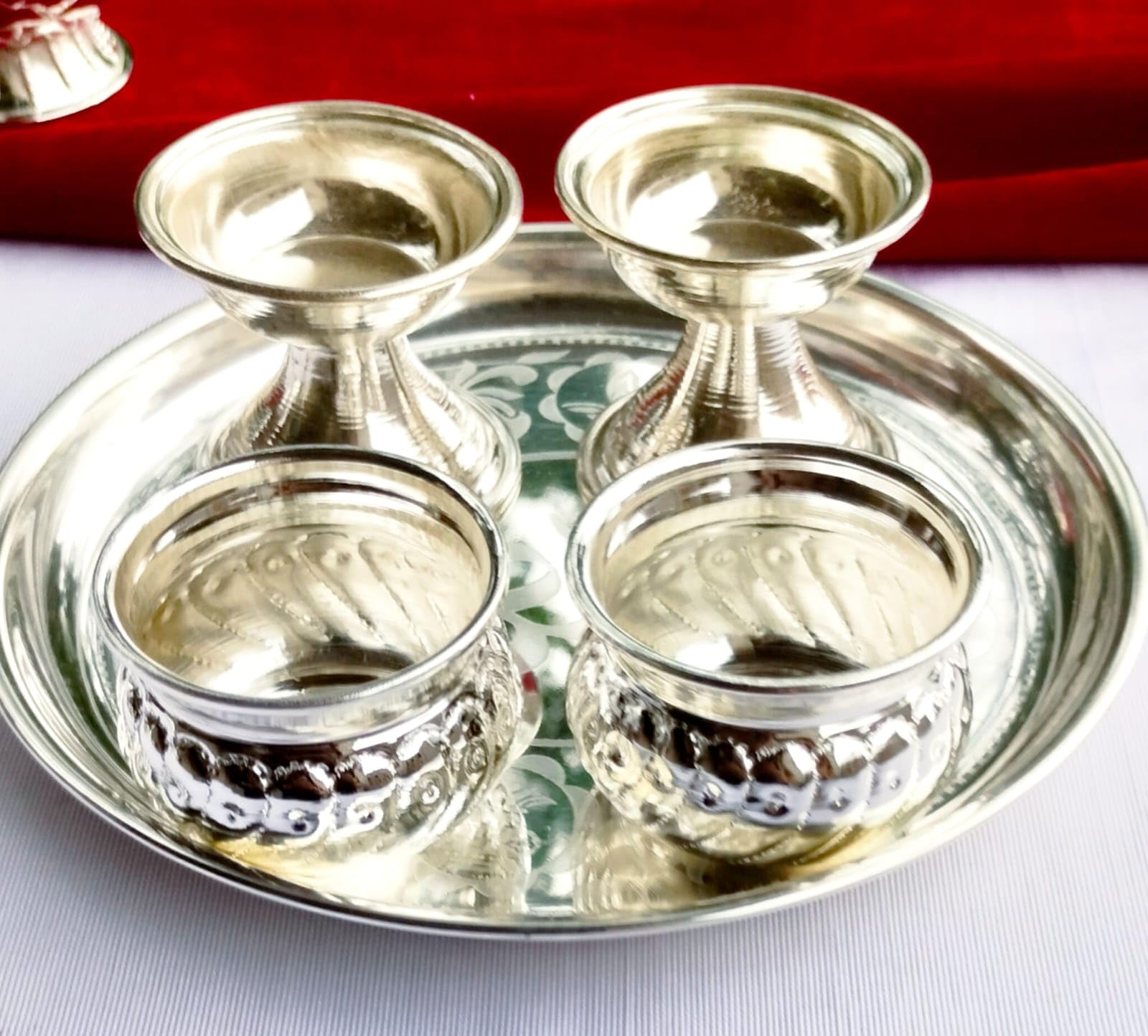 German Silver Pooja Combo of 5 Pieces