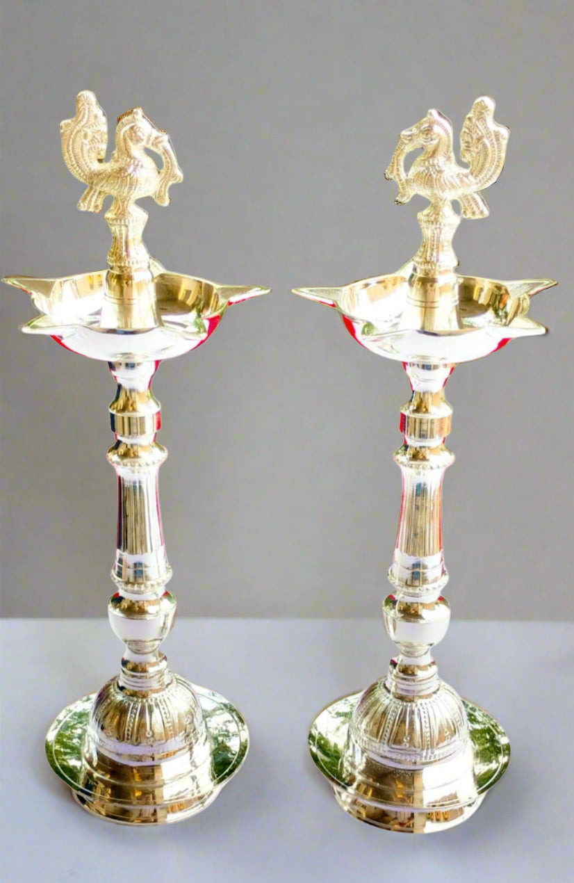 German silver 19" nakkashi Diya pair for Diwali/housewarming/gift item