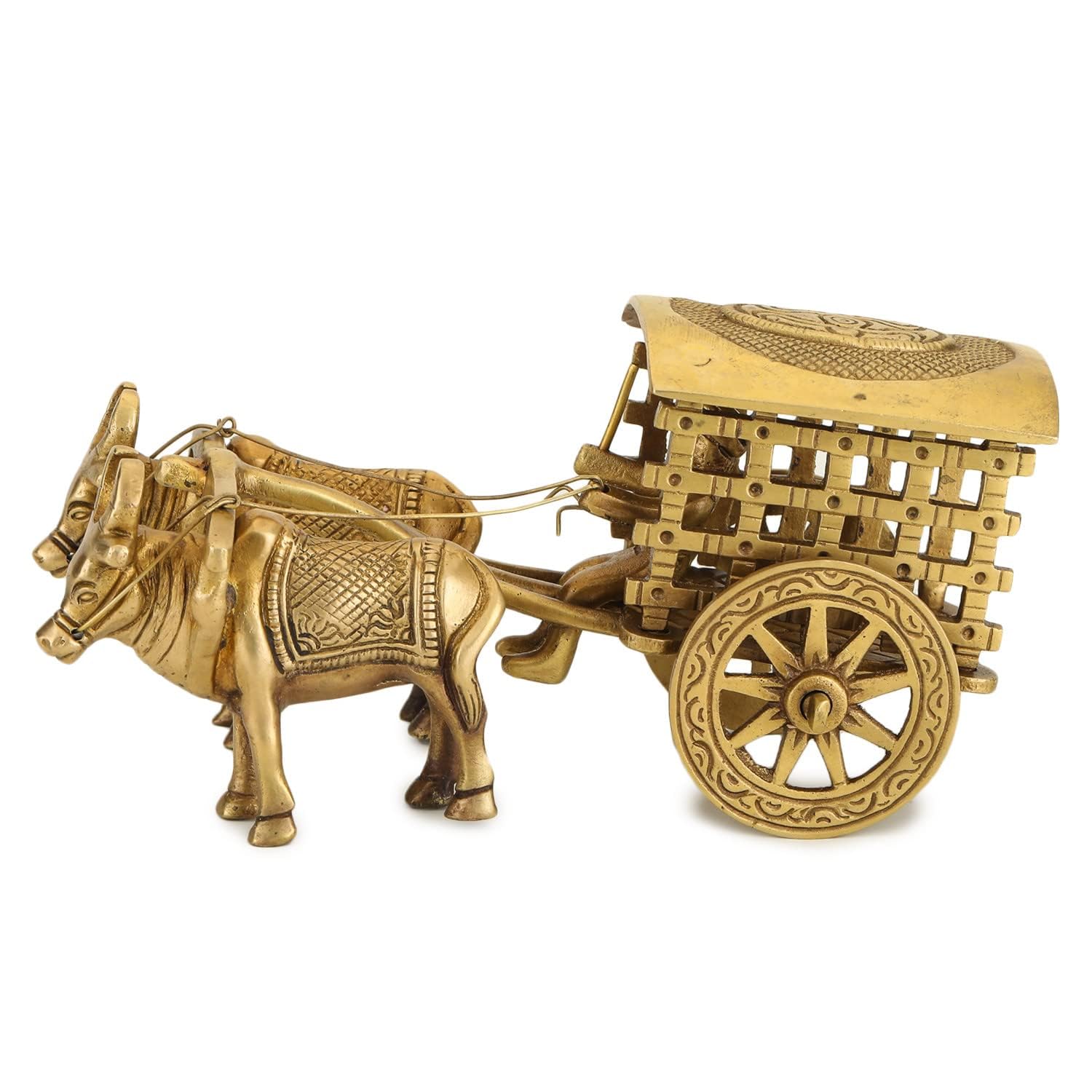 indiancraftsbykanika brass bullaock cart showpiece/home decor/gift item, Golden, 150224y