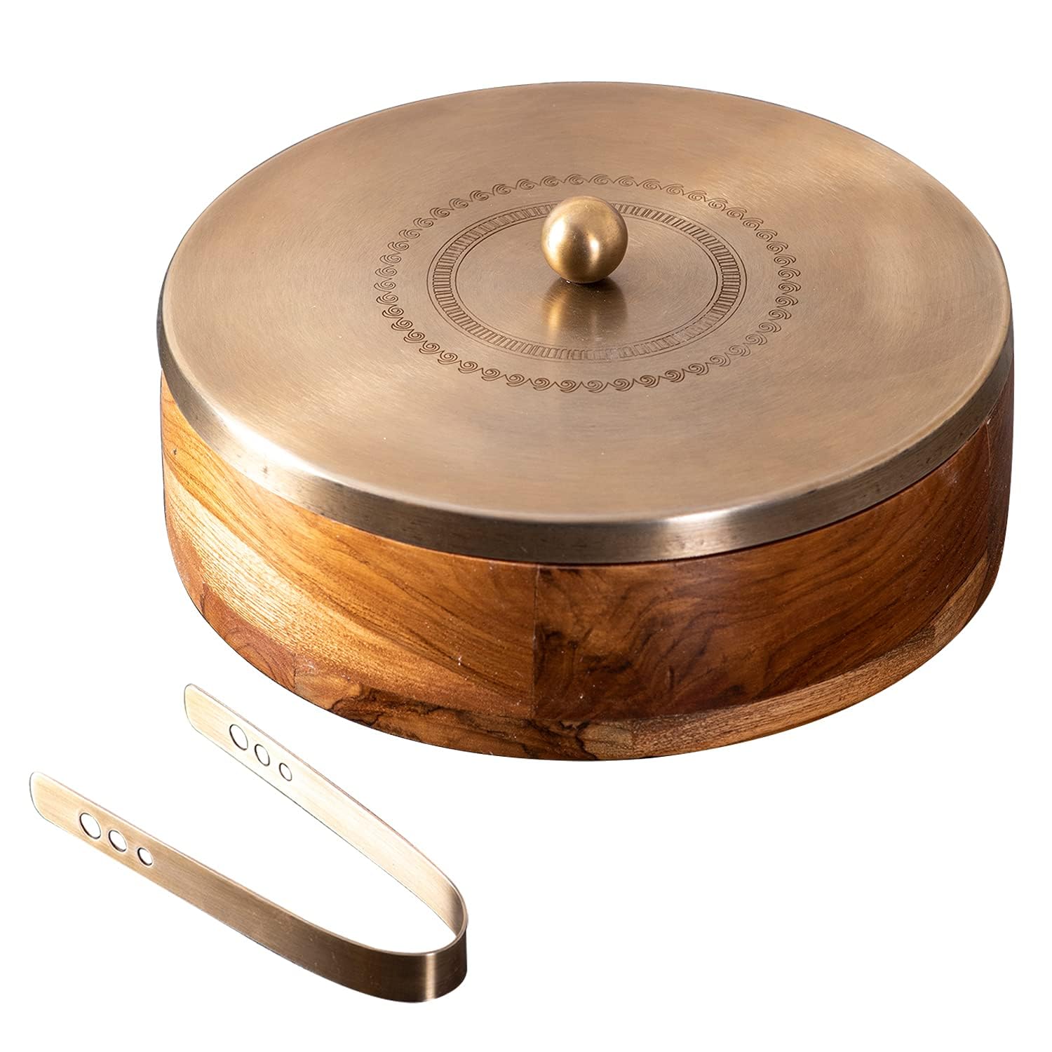 wooden with brass plated casserole for gift item
