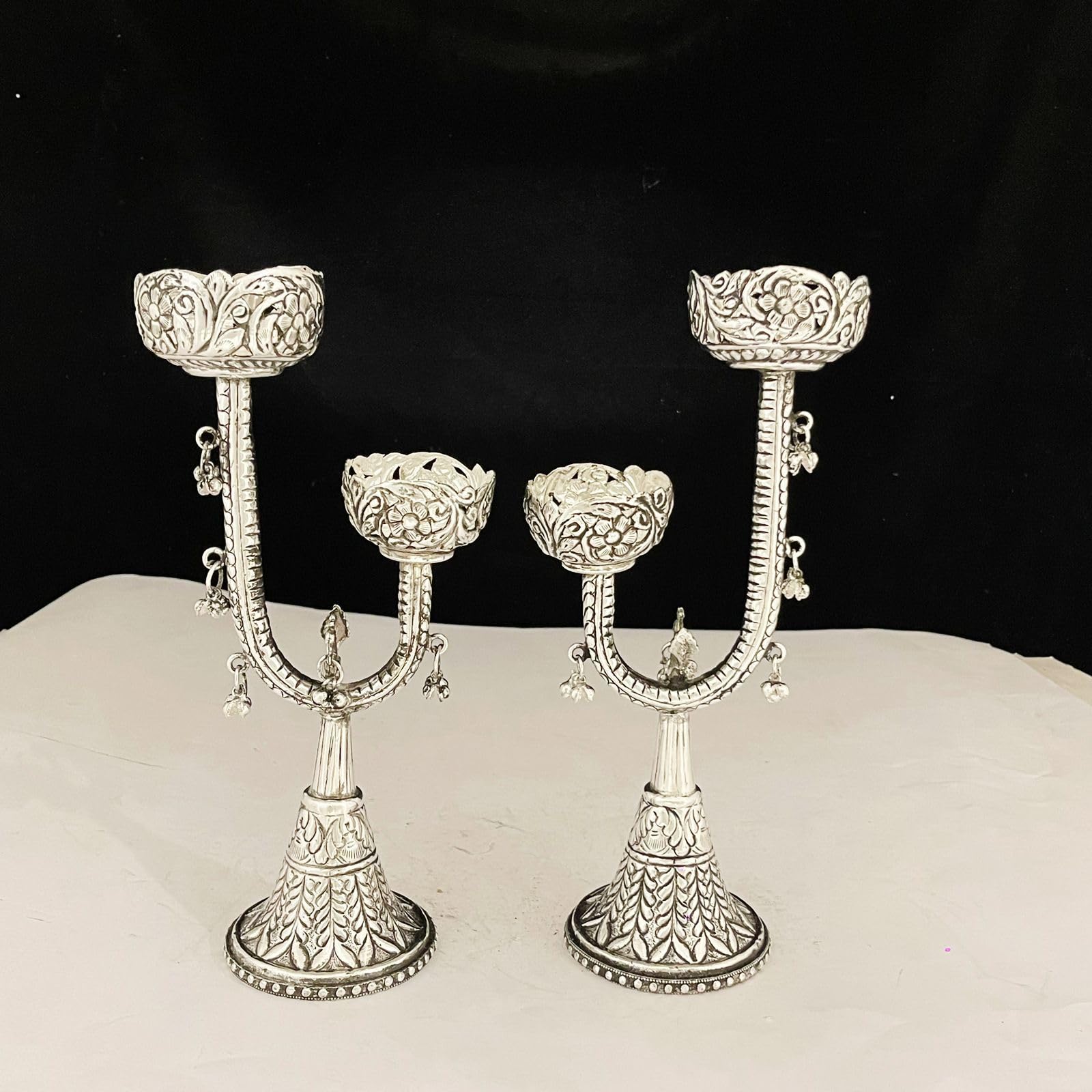 Set of 2 German Silver Candle Holder for Dinner/Valentine Day/Gift Item Carved