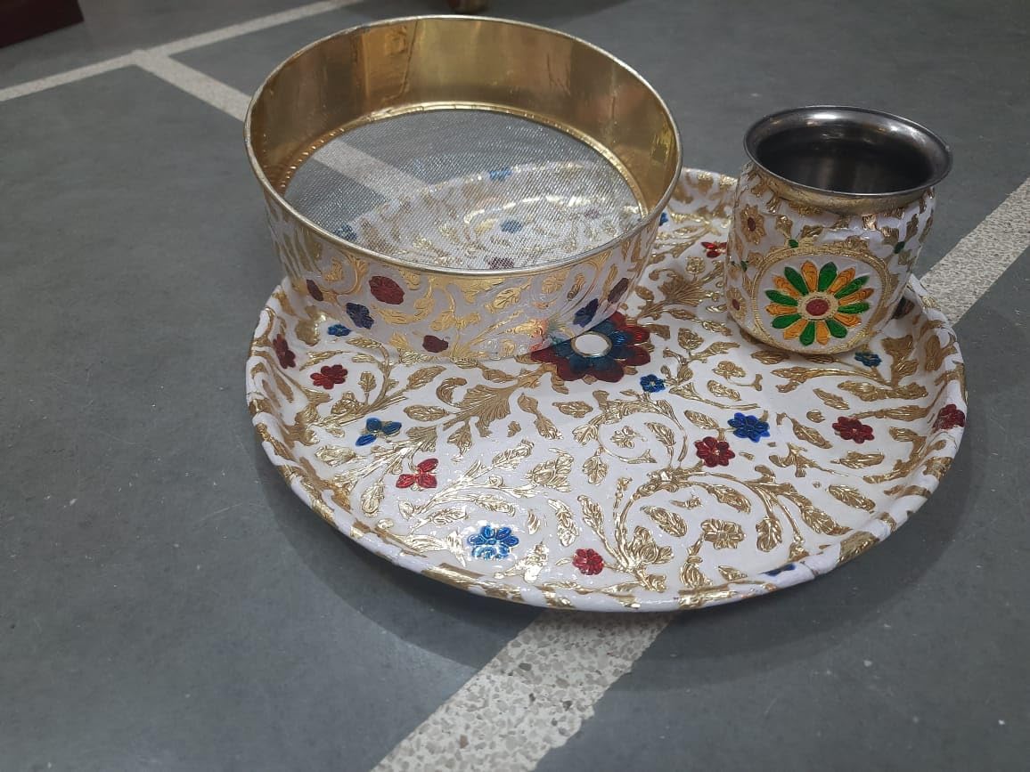 Stainless Steel Colorful minakari Work for karawachauth Pooja/Diwali/housewarming Pooja