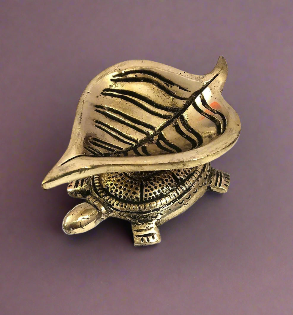 Brass Set of 4 Leaf Tortoise Diya Set for Home Decor/ Housewarming/ Festival/Gift Item