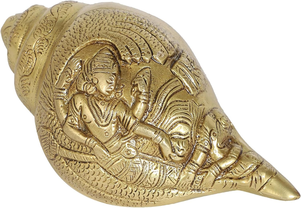 Brass Shank with Vishnu Carving Conch for Home Decor/showpiece Gift Item