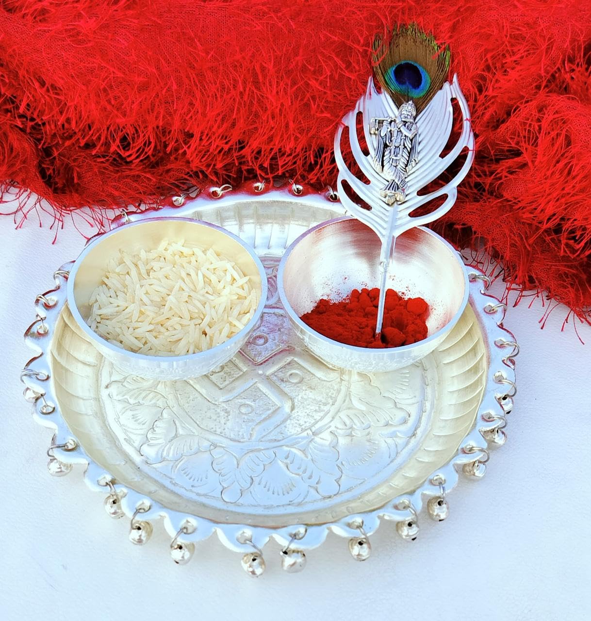 German Silver Small Size Ghungaru Tika thali Set