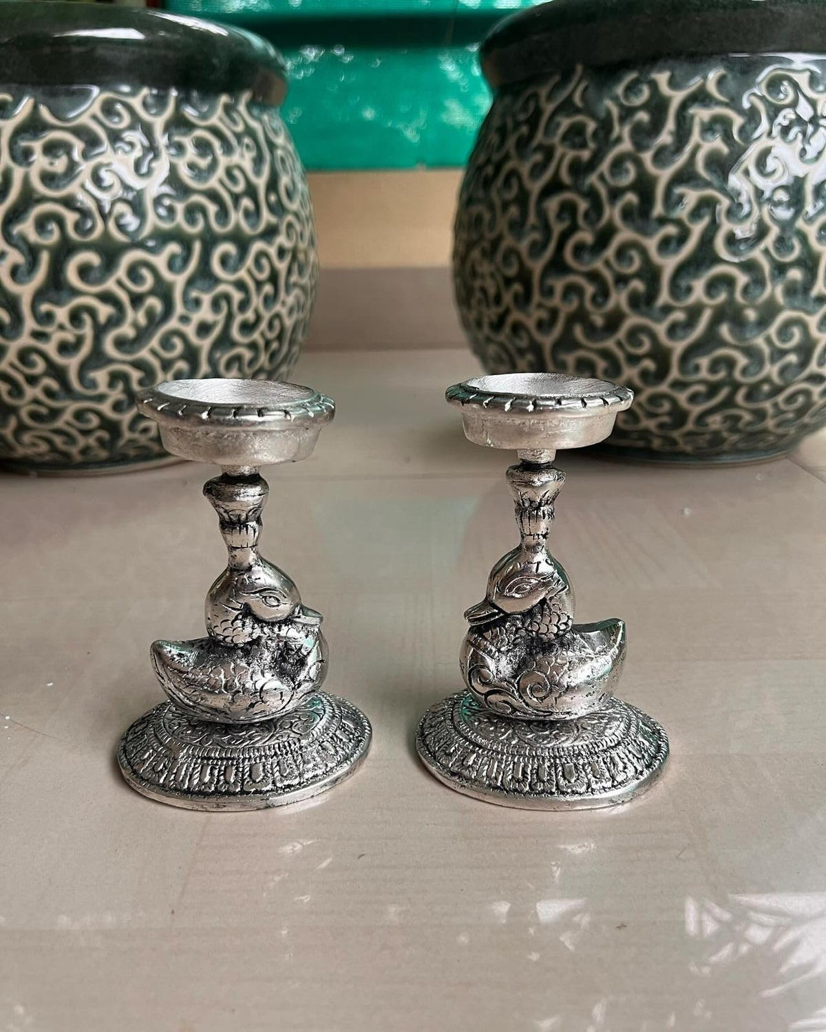 German Silver Antique Finish Duck t Light/Candle Holder Home décor for Home/Diwali/Housewarming