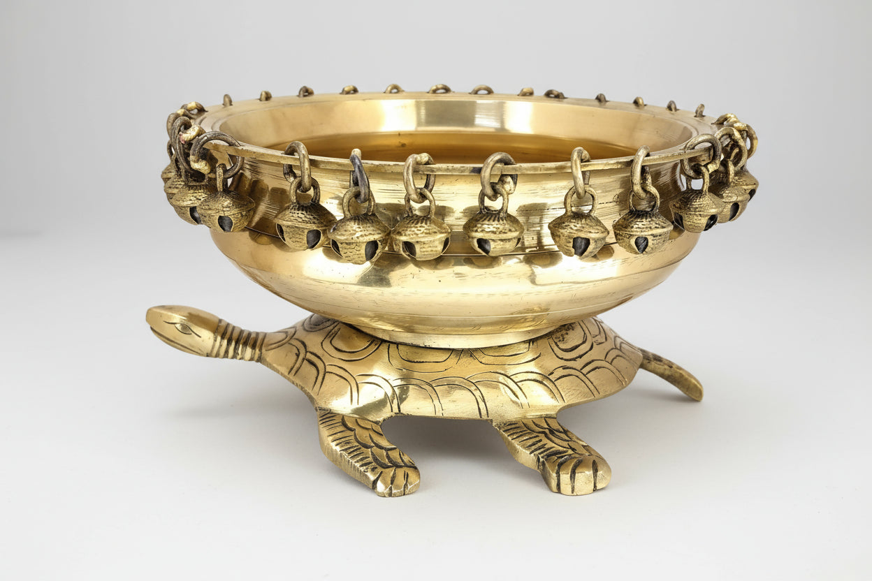 Brass tortoise urli with ghungru bowl home decor/gift item/office