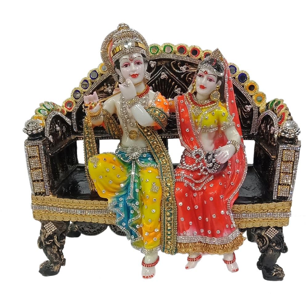 Colorful Radha Krishan Statue Sitting on a Sofa Idol for Home décor, Big Temple, showpiece, Gift Item