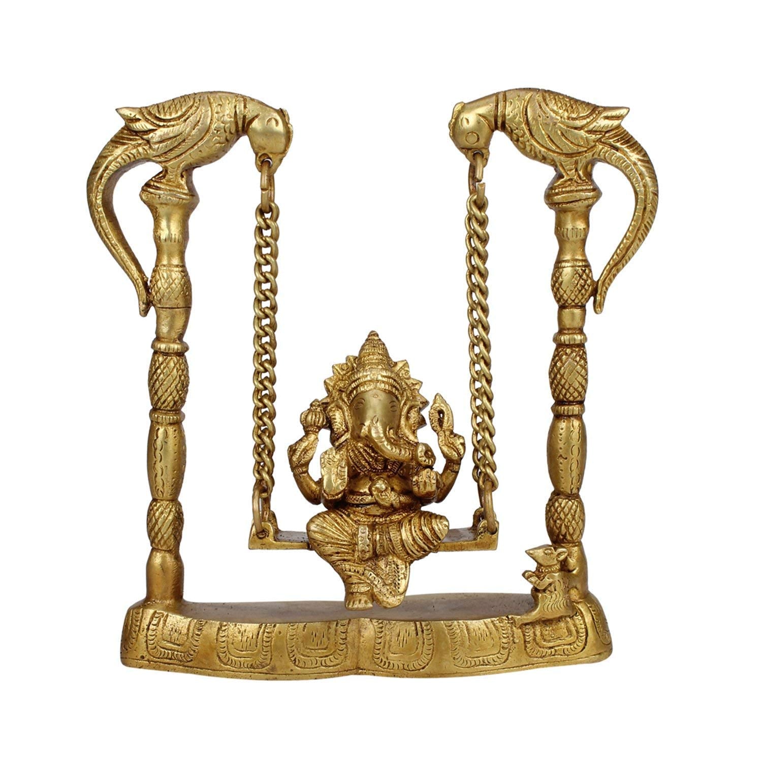 Brass Ganesh on Swing with Parrots on Both Sides Home Decor/Home Temple/Gift