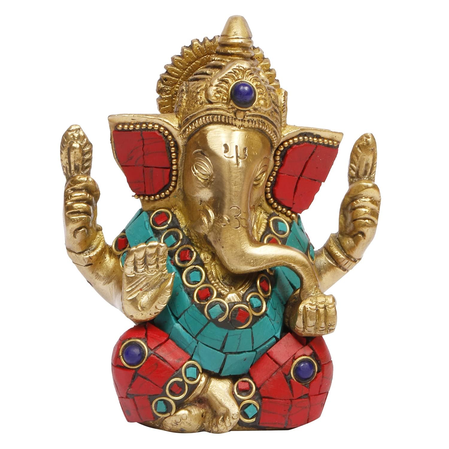 Brass with Multicolor Stone Work Ganesh Statue Idol for Home décor/Temple/Gift Item