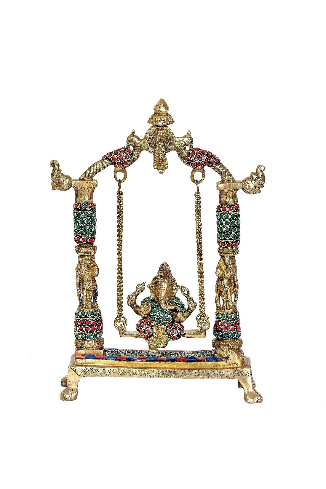 Brass with Stone Work Statue jhula Ganesh showpiece/Gift Item/Home Decor