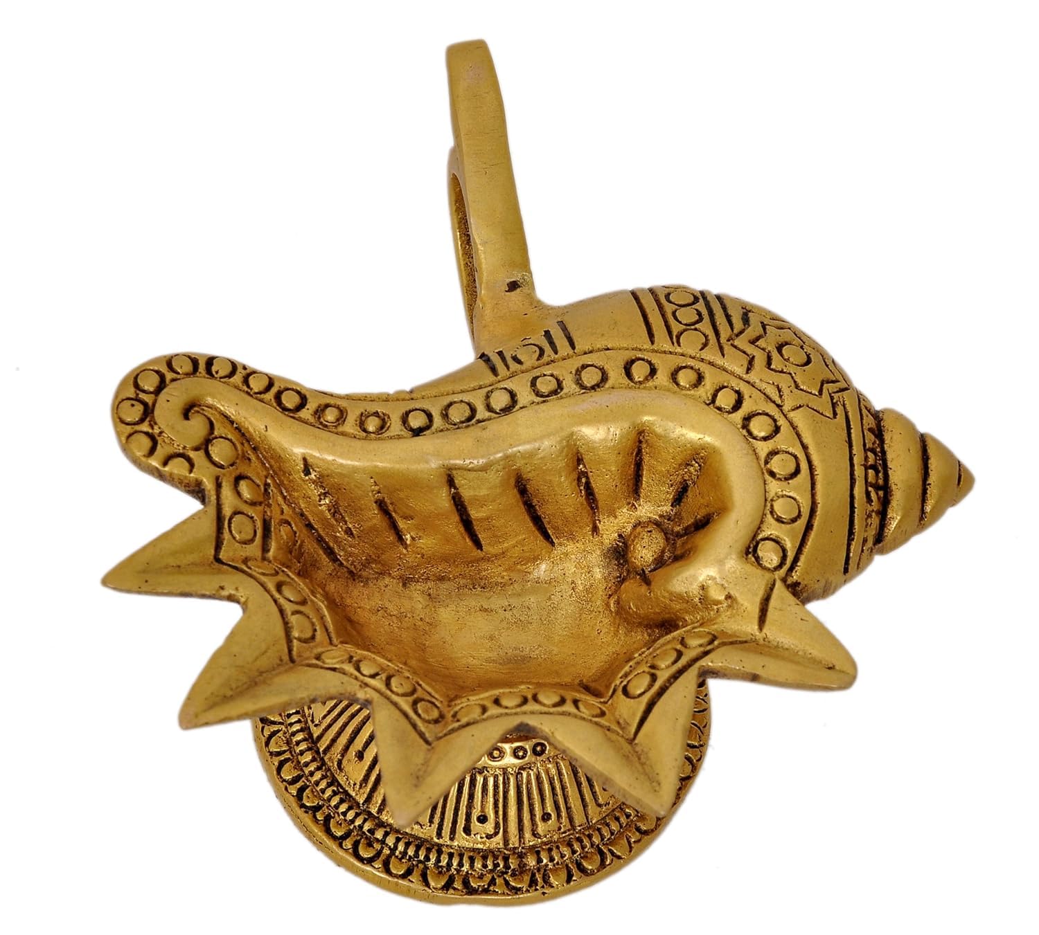 Brass Shankh Shape Oil Lamp (Deepak) in Fine Gold for Home décor, Diwali Pooja