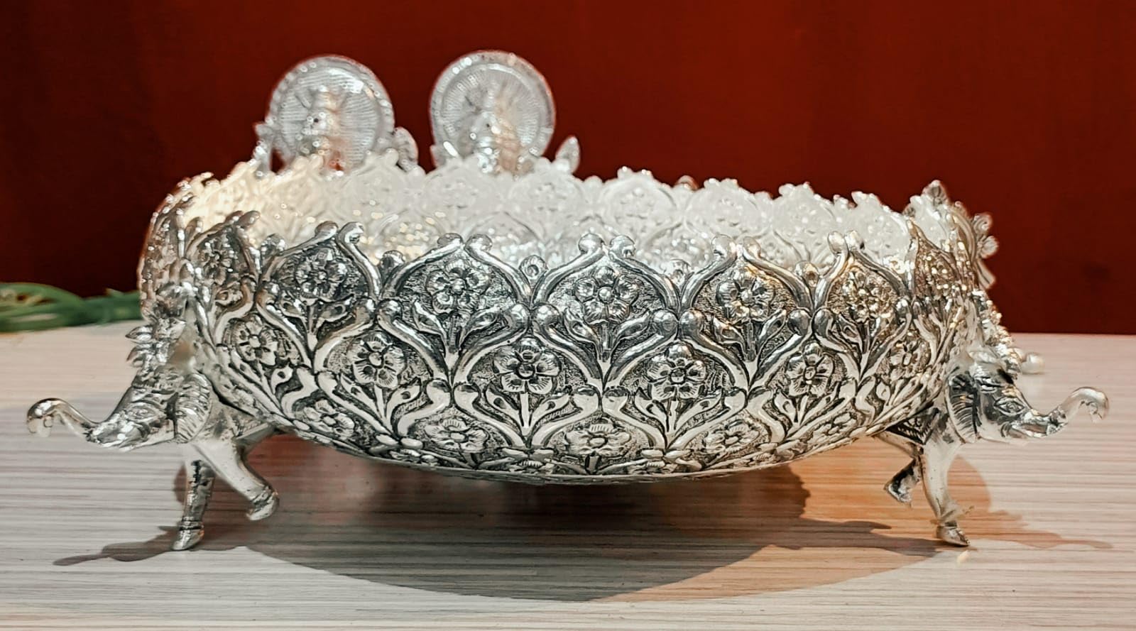 German Silver Fully Carved with Elephant Legs urli Bowl