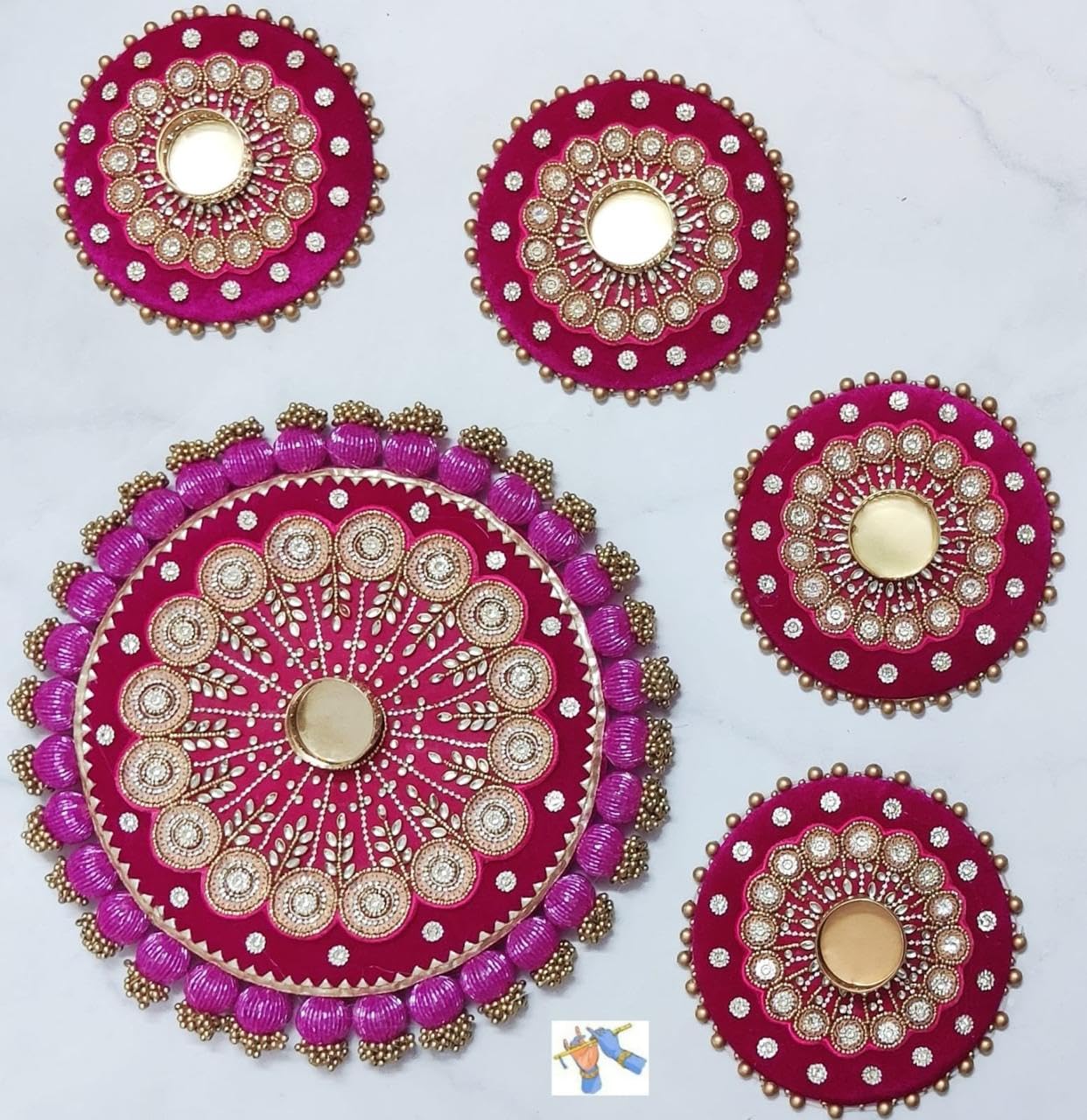 Kundan Handwork Tlight Rangoli with 20 Wax Tea Light for Diwali Festival/Home Décor/Housewarming/Gift Item